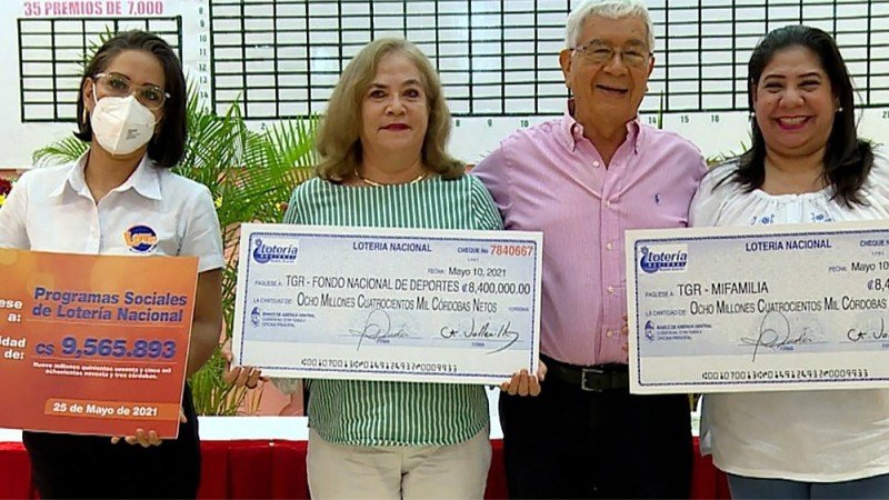 La Lotería de Nicaragua realizó donaciones al Instituto Nicaragüense de Deportes y al Ministerio de la Familia