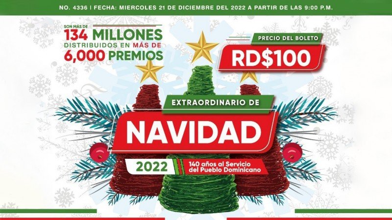 La Lotería de República Dominicana lanzó el sorteo Extraordinario de Navidad 2022 con más USD 2,4 millones en premios