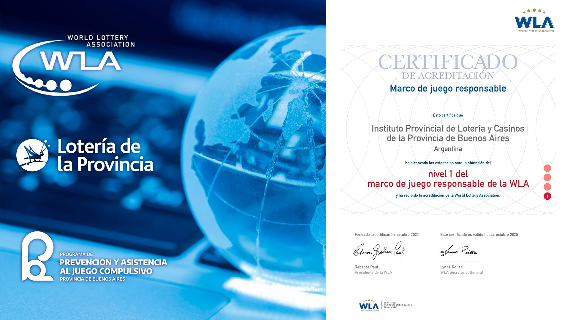 El IPLyC de Buenos Aires obtuvo una certificación internacional sobre Juego Responsable de WLA