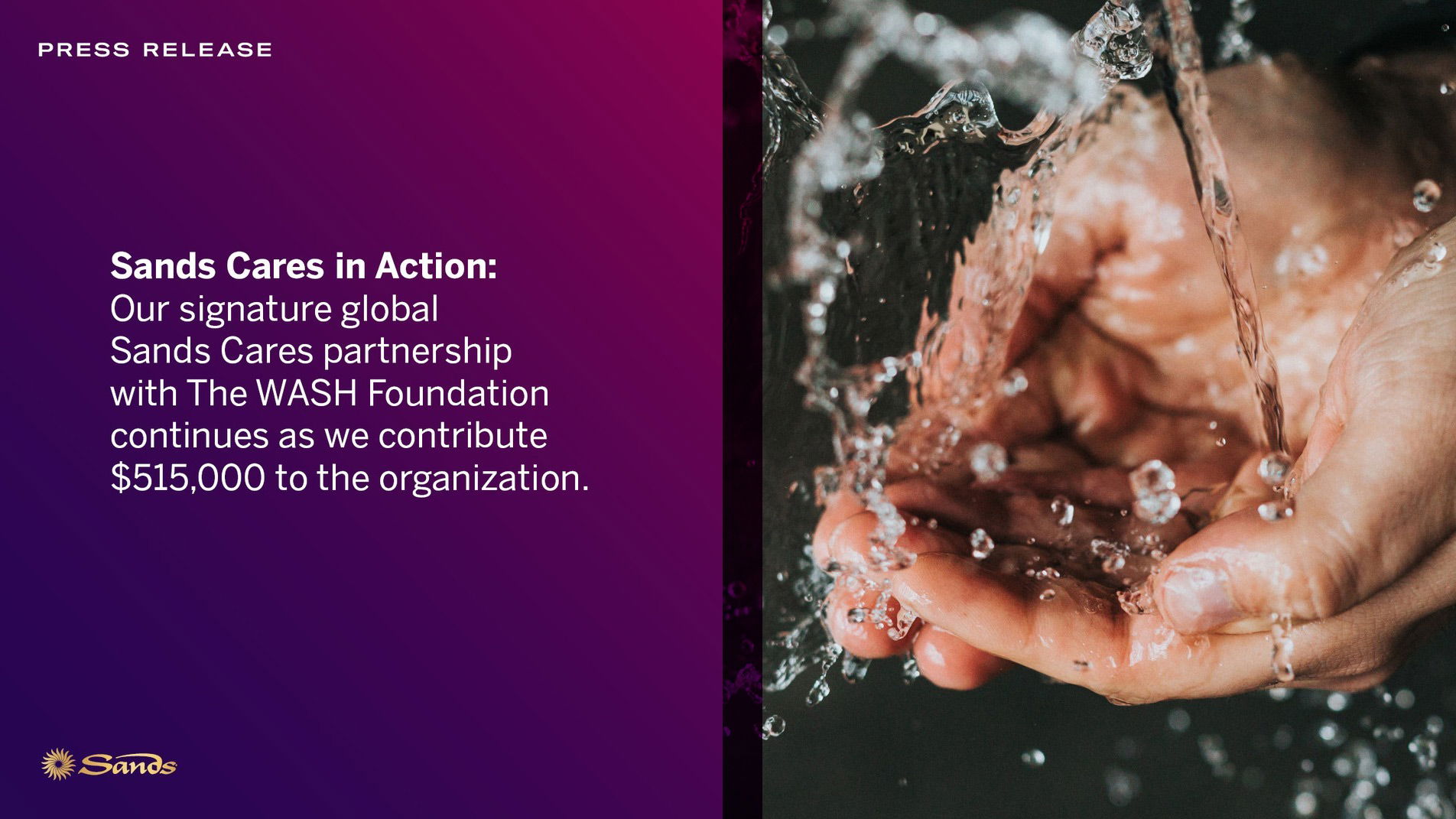 Las Vegas Sands extends global hygiene and water partnership with $515,000 donation to The WASH Foundation